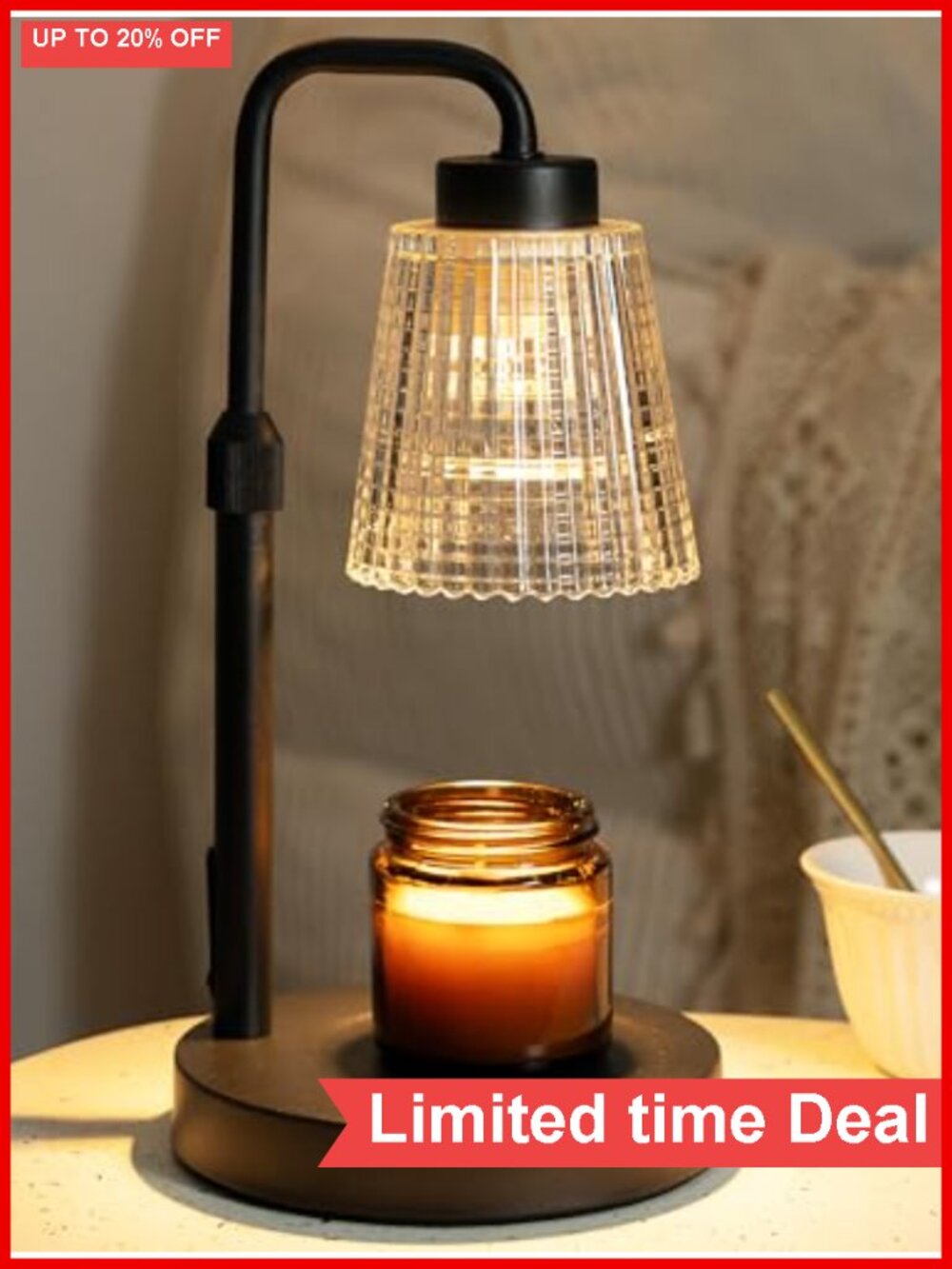Candle Warmer Lamp Timer Dimmable Halogen Height Adjustable Metal Glass